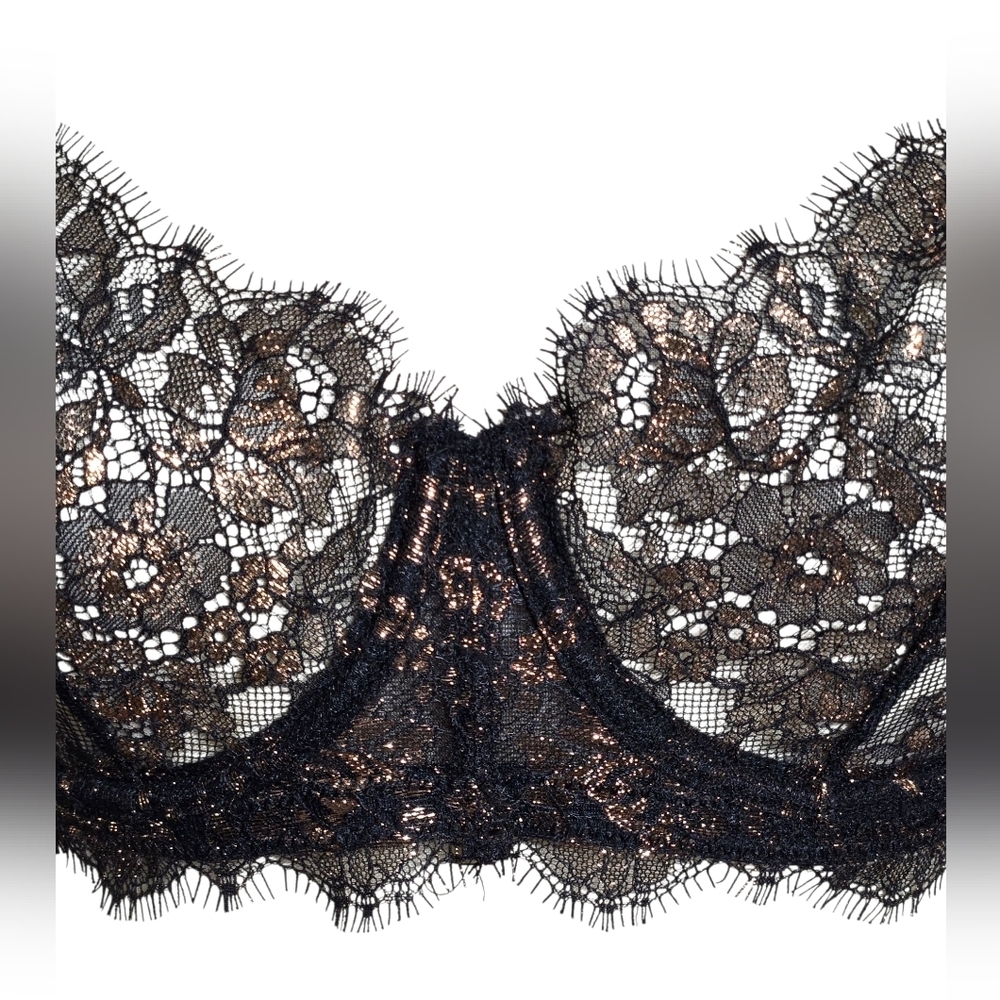 Skarlett Blue Black and Rose Gold Lace Sheer Bra NWT - Picture 4 of 7